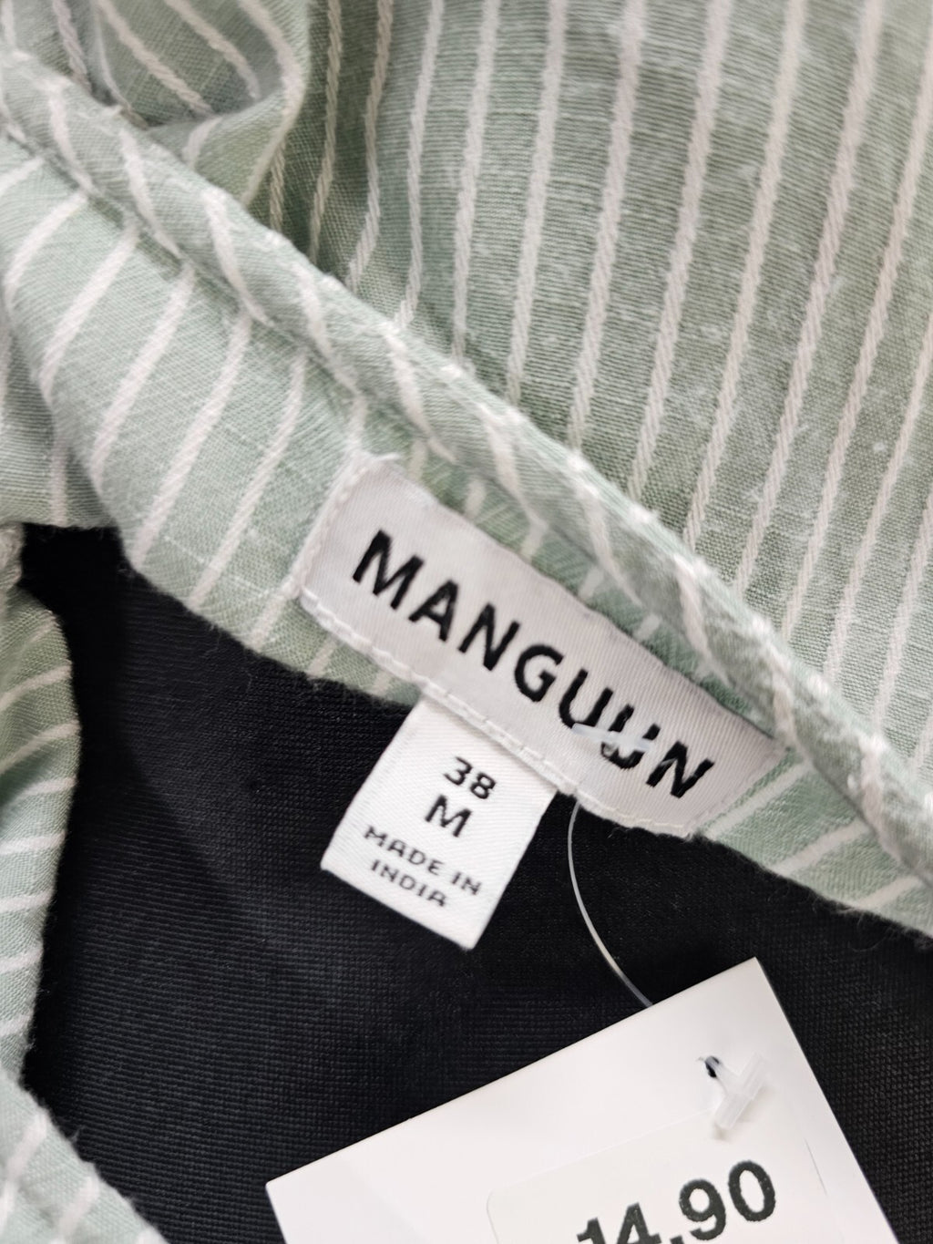 EK5942 Damen Kleid vn Manguun, blassgrün, weiß gestreift, Gr. M4