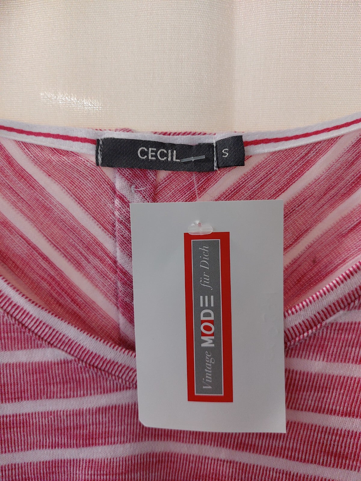 EK0971 Damen T-Shirt von Cecil, pink-weiß, Gr.S3