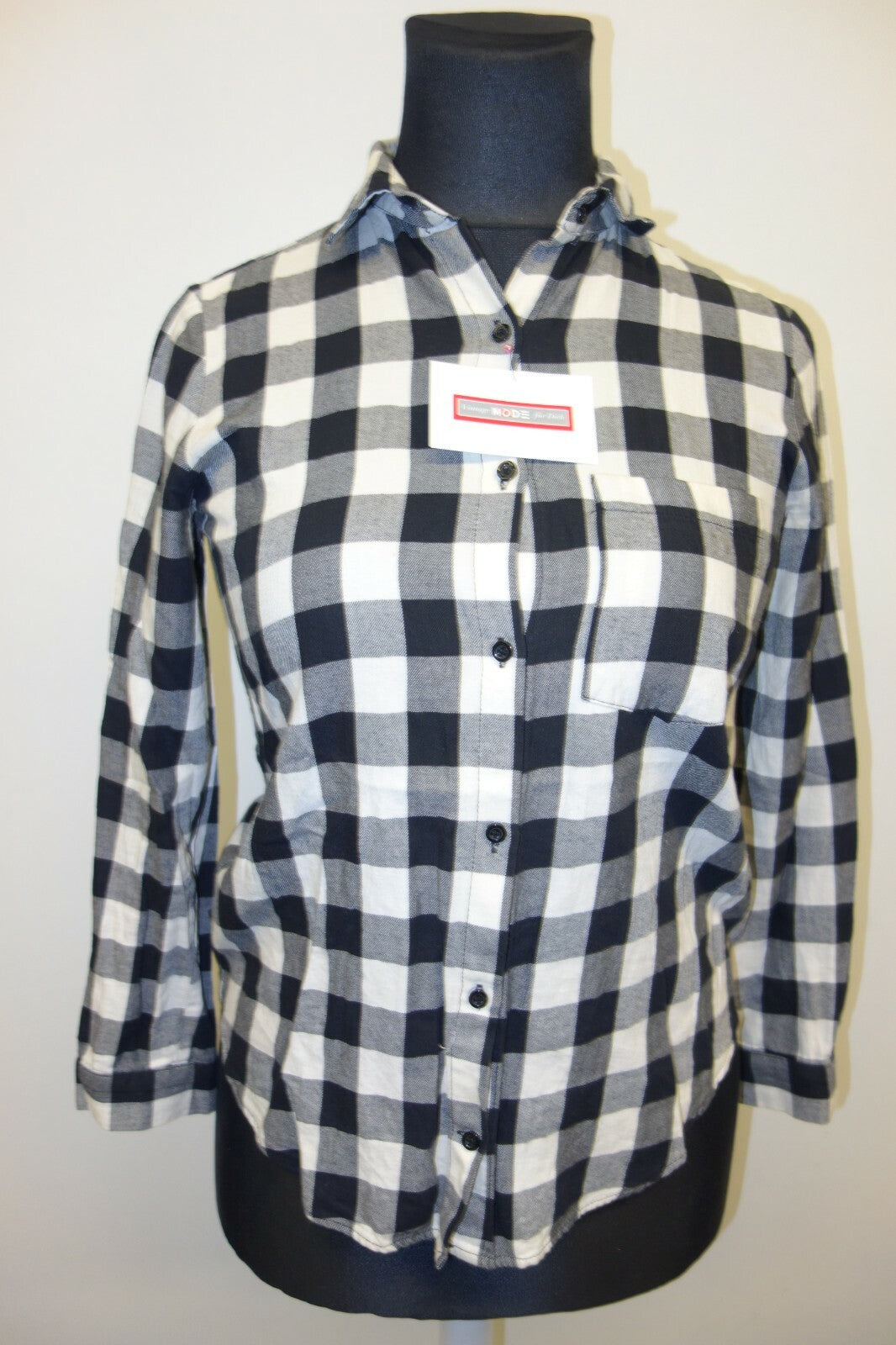 Tolle Bluse von Zara Basic in gr S schwarz weiss grau karriert langarm e 14600