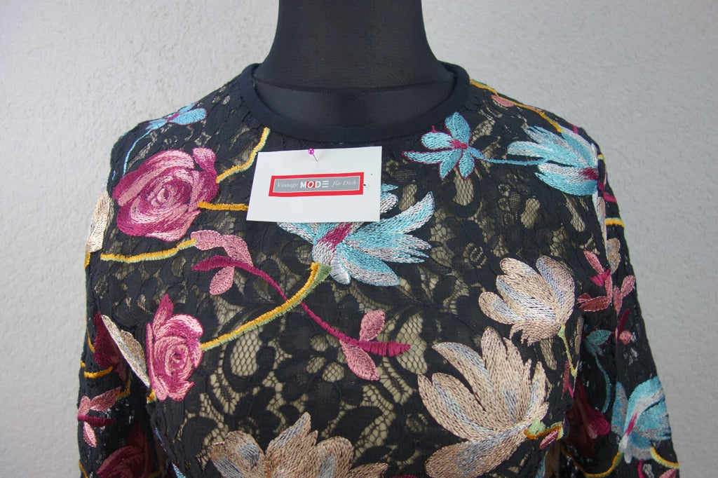 EK4189 Damen Kleid von United Colors of Benetton, schwarz mit Blumen, Gr. L1