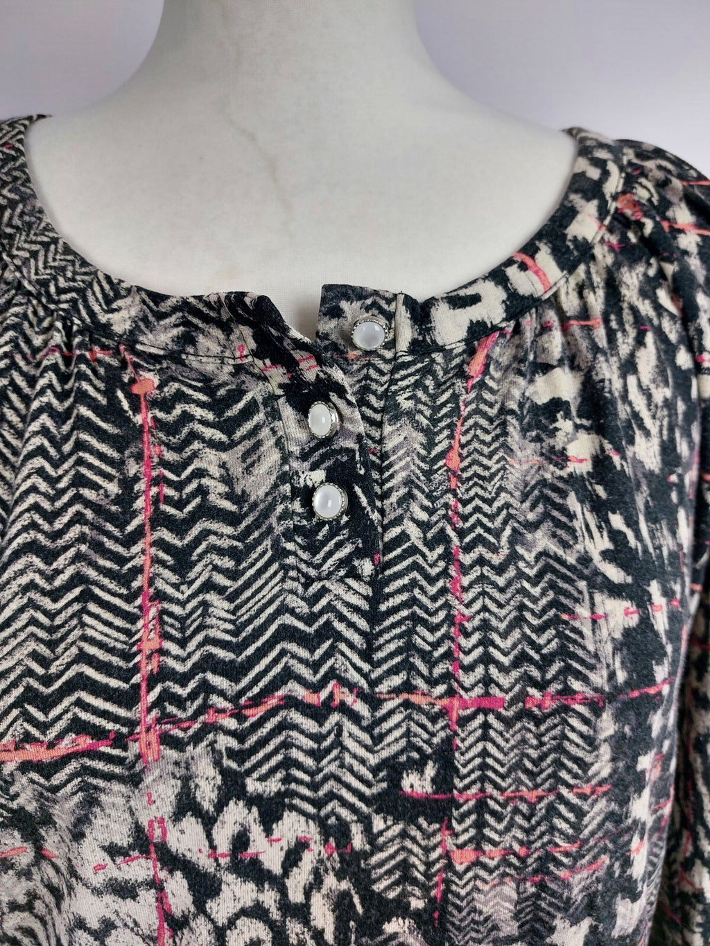 EK0034 Damen Shirt von San Setto, langarm, grau/schwarz/pink, Gr. 361