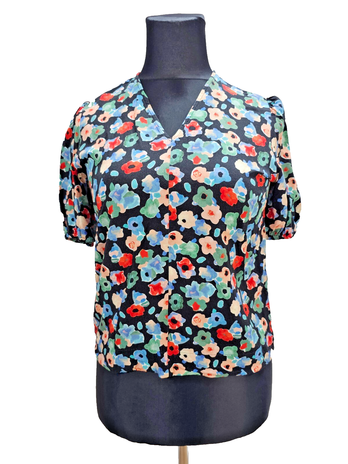 EK6317 Damen T-Shirt von Armedangels, schwarz mit Blumen, Gr. 400