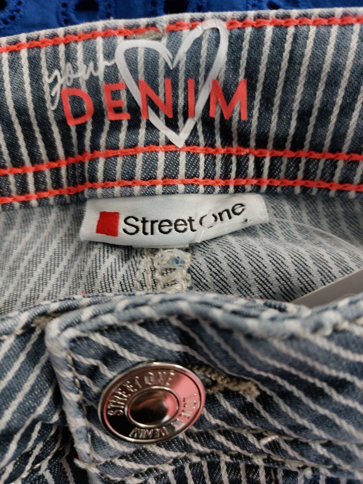 EK0014 Mädchen Jeans von Street One, blau-weiß, Gr.26/264
