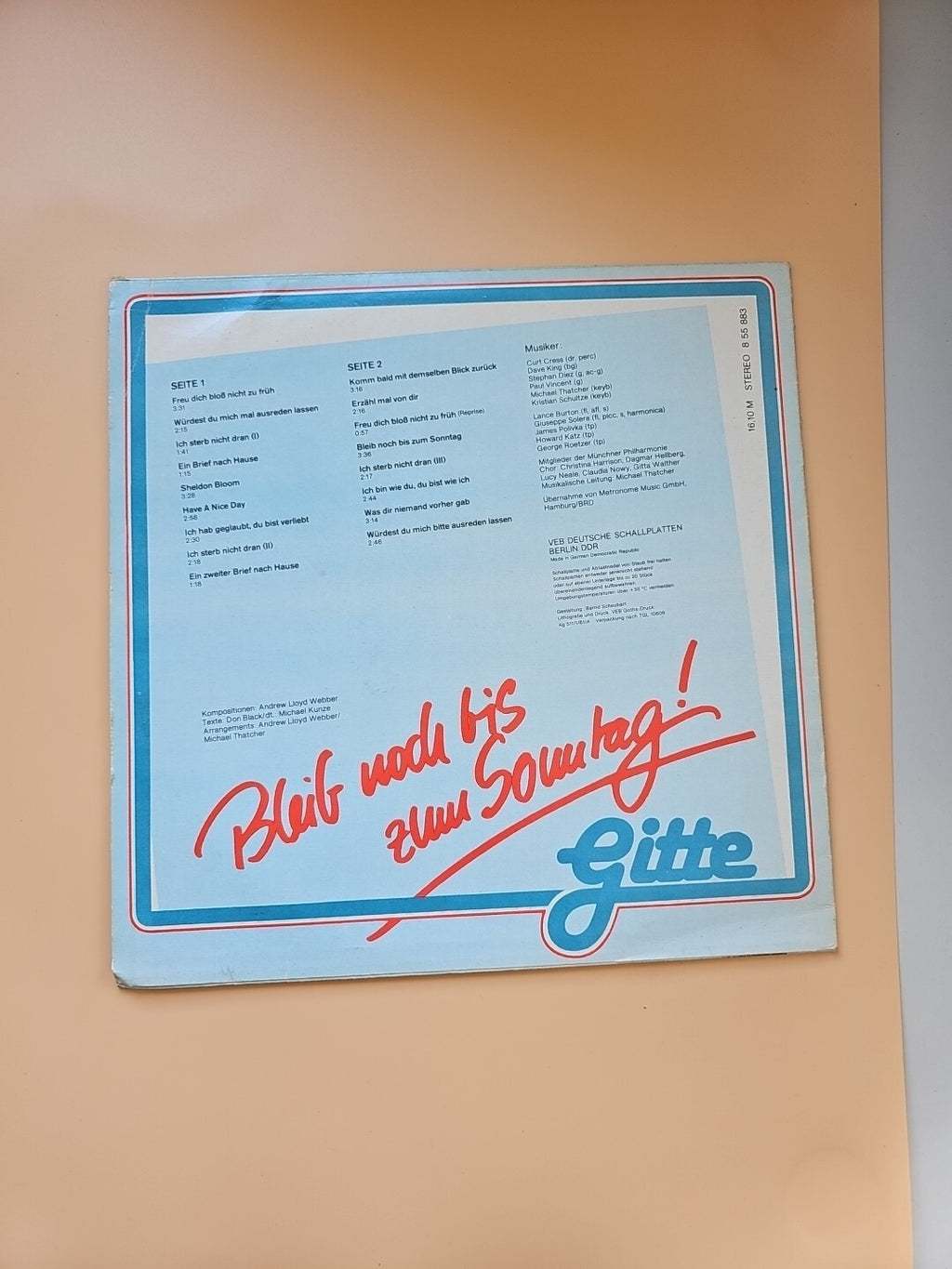 Schallplatte LP Vinyl aus DDR Zeit, Amiga ,Gitte *Bleib noch bis zum Sonntag 2541