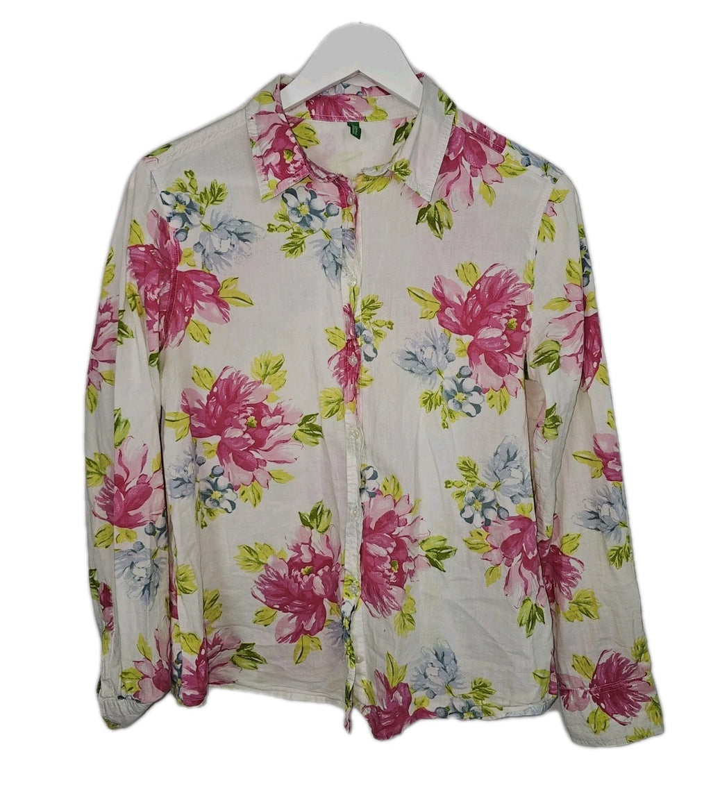 EK10050 Damen Bluse von United Colors Of Benetton, weiß mit Blumenmuster, Gr.M0