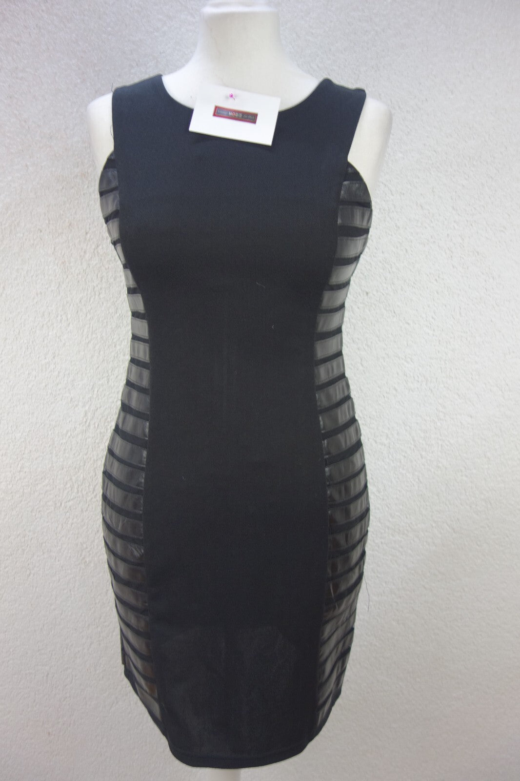 EK0974 Dame Kleid von Vera&Lucy, schwarz mit Lederverzierung, Gr. L0