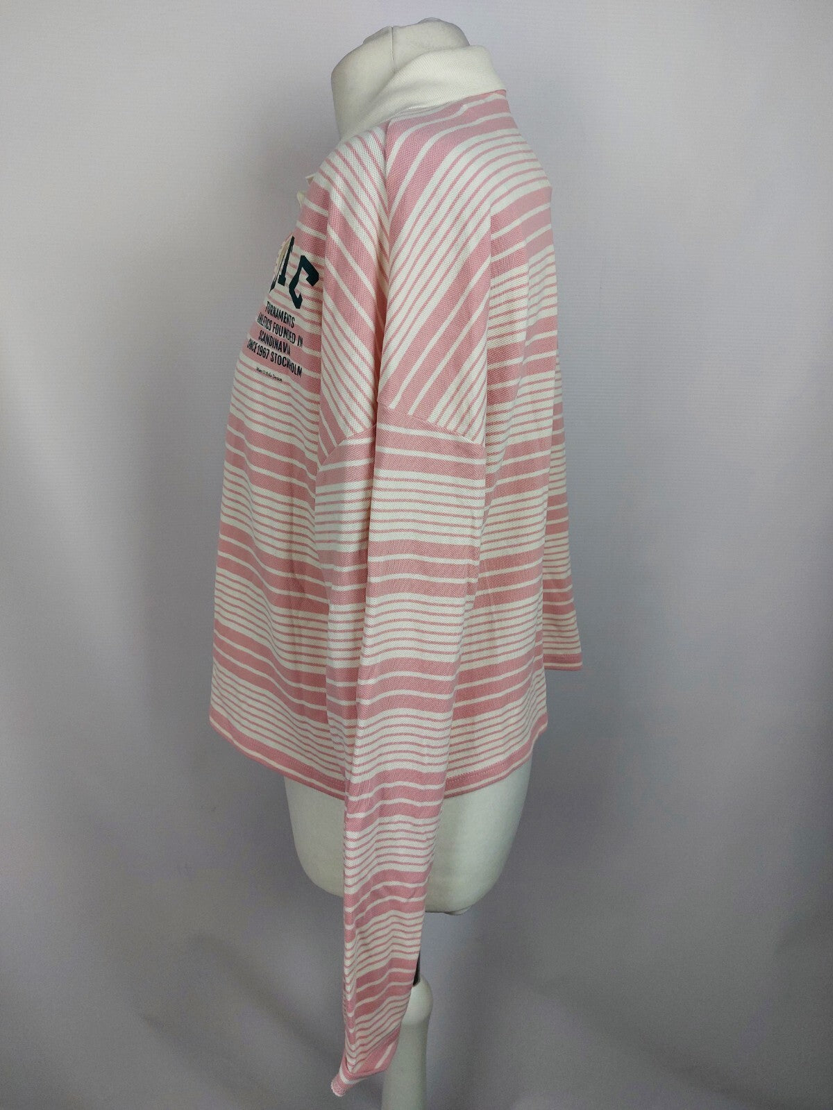 EK5033 Damen Polo, oversize, rosa/weiß gestreift von Marc O`Polo, Gr. M4