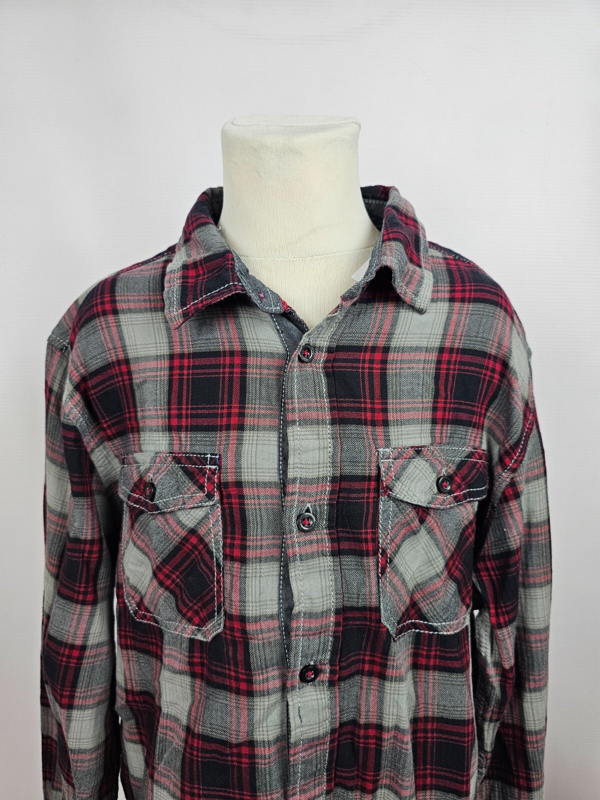 EK5608 Mädchen Bluse von C&A, grau/rot, kariert, Gr. 170/1761